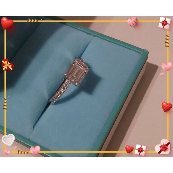 Gorgeous 2 Ct. East West Emerald Cut & Pave Sim Diamond Engagement Ring Sz 8 - Picture 2 of 4